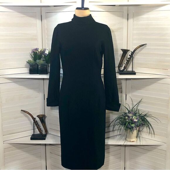 Vintage Wool Cashmere Black Turtleneck Midi Dress Vest Set S - Picture 4 of 13